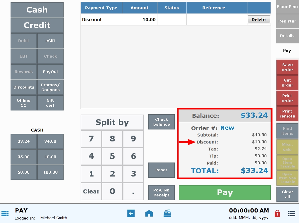 Apply a Global Discount - Prior Releases - Exatouch Knowledge Base