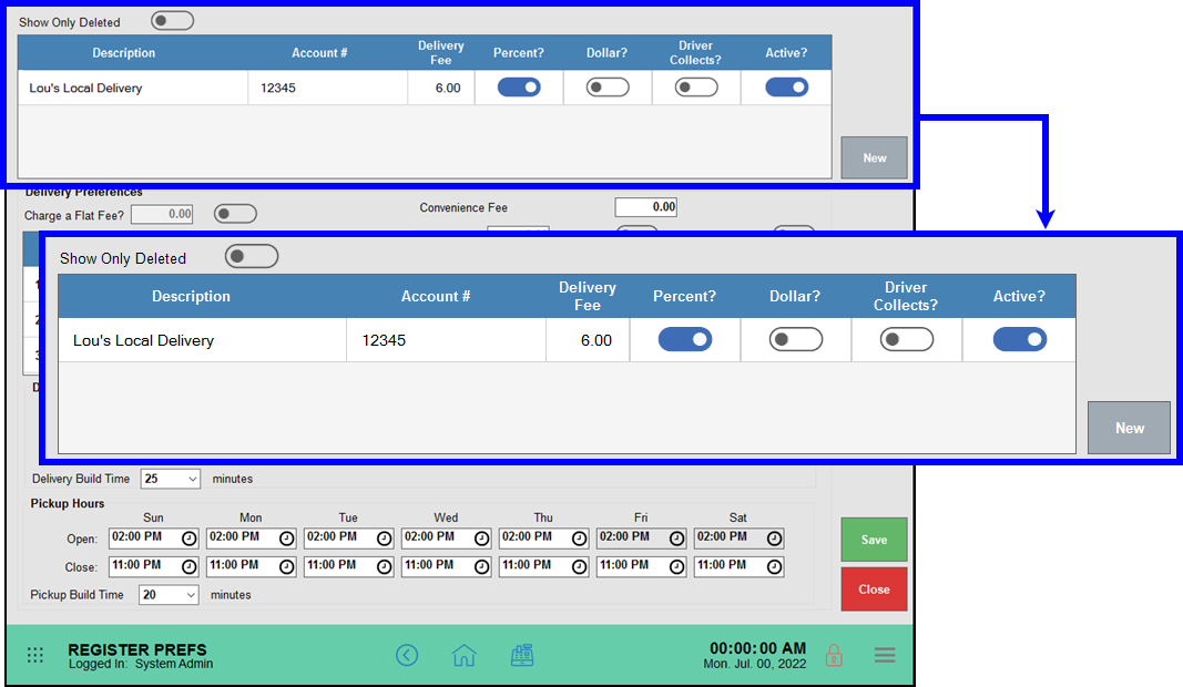 Delivery preferences for lou's local delivery highlighted on delivery screen under setting preferences