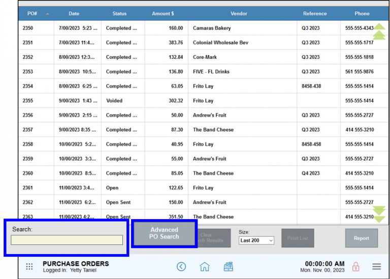 Find Purchase Orders - Exatouch Knowledge Base