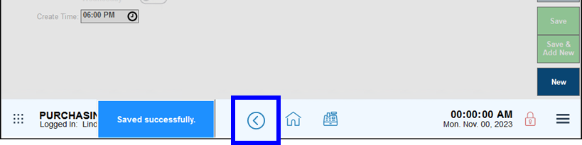 Back arrow button highlighted on purchasing screen