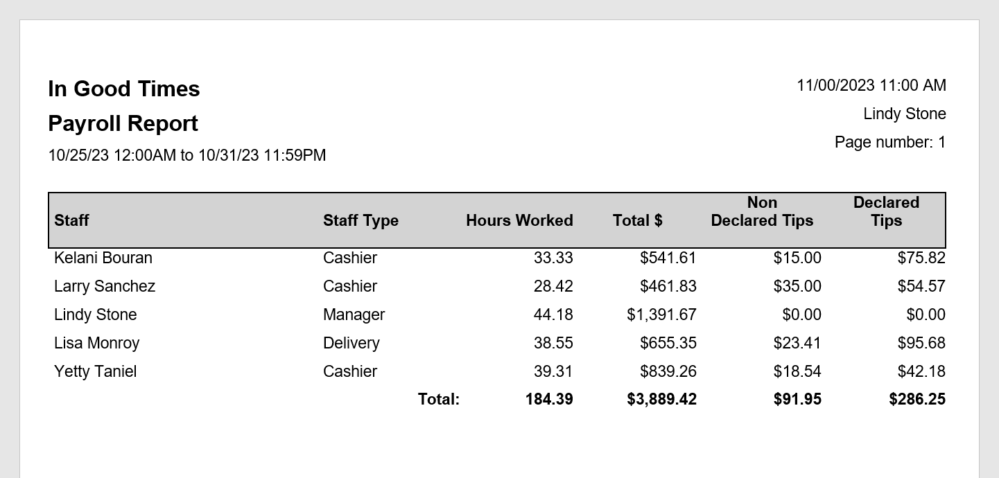 Payroll Report Exatouch Knowledge Base