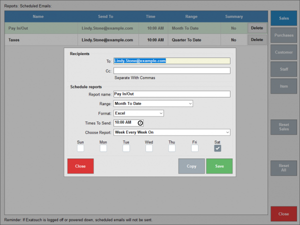 Schedule and Email Reports - Exatouch Knowledge Base