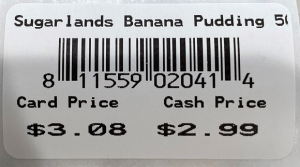 Card price and cash price display on shelf label