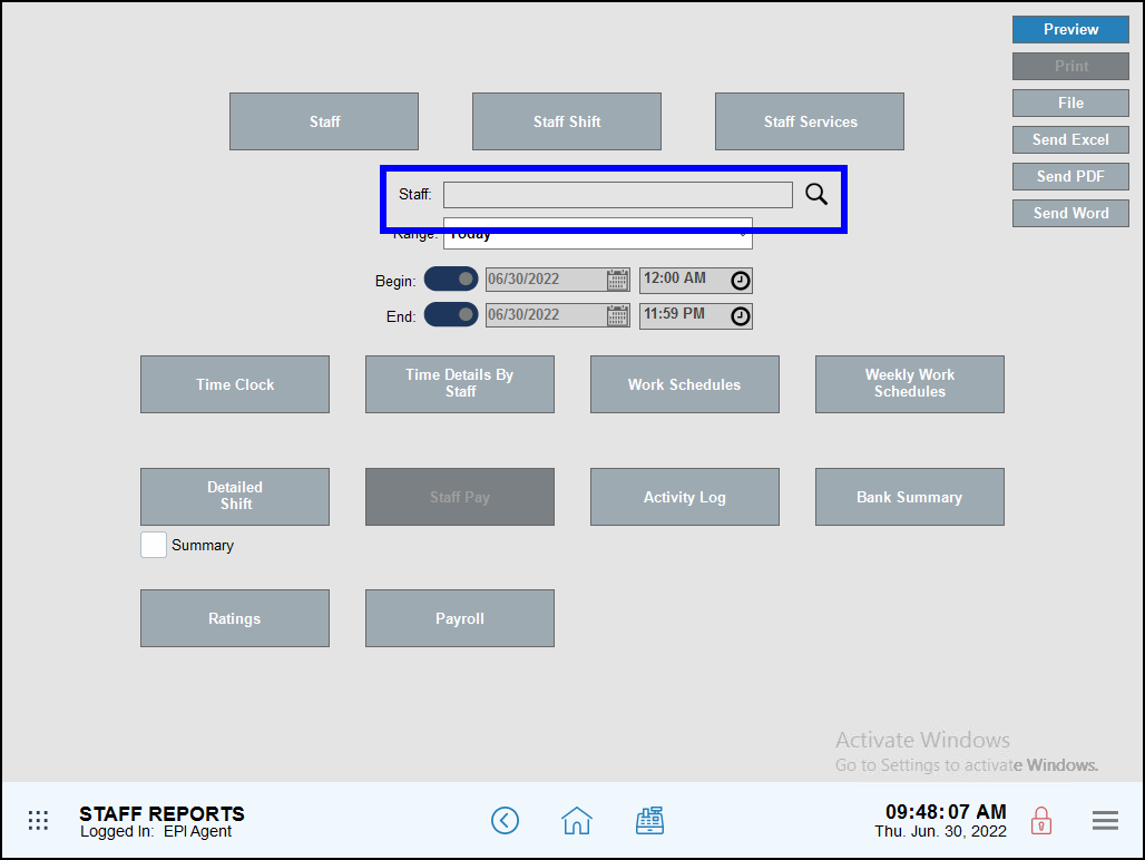 Staff search field highlighted