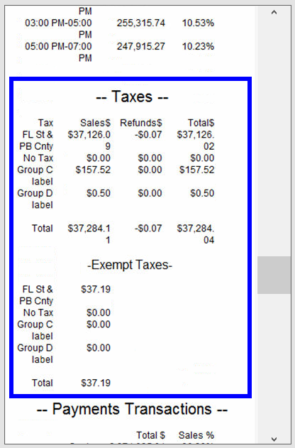 Taxes section of snapshot report