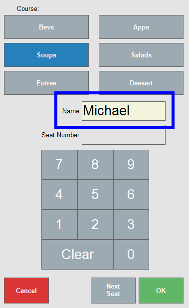 Name field highlighted with michael entered into field