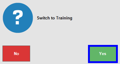 Switch to training pop-up screen with yes button highlighted