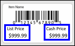 List price and cash price highlighted on shelf label
