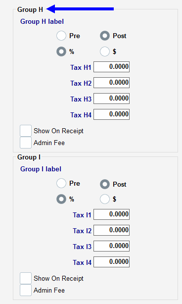 Arrow pointing to group h tax group heading