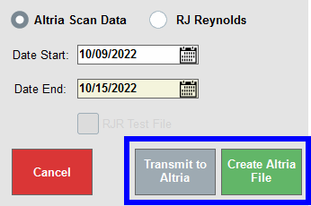 Transmit to altria and create altria file buttons highlighted