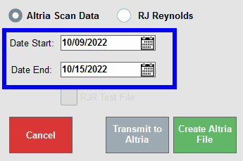 Altria scan data date start and date end settings highlighted