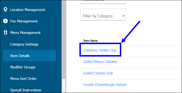 Cranberry turkey club highlighted on item details screen