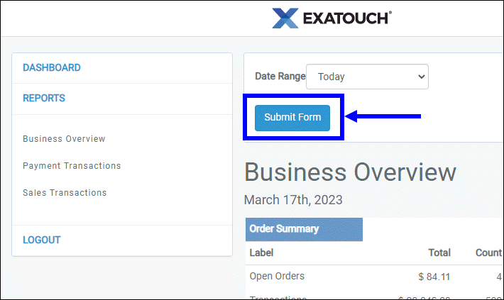 Submit form button highlighted on point of sale cloud website
