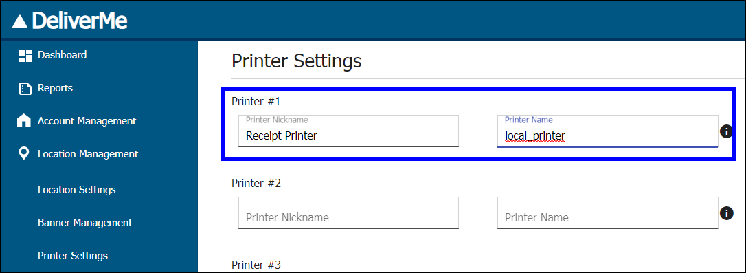 printer nickname and name fields highlighted in printer settings section