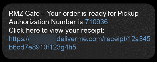 DeliverMe order text message alert