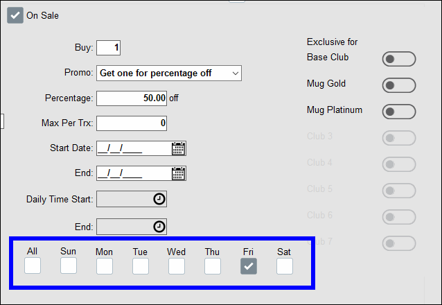 Days checkboxes highlighted