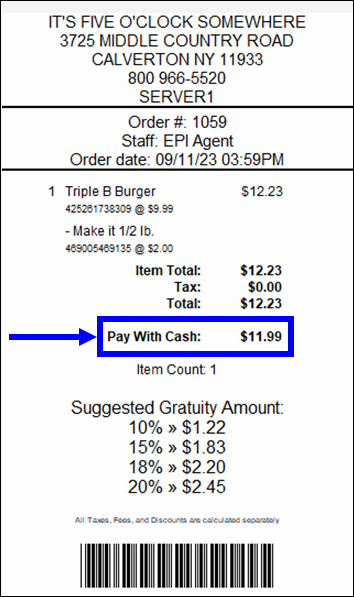 Customer check with dual pricing line highlighted