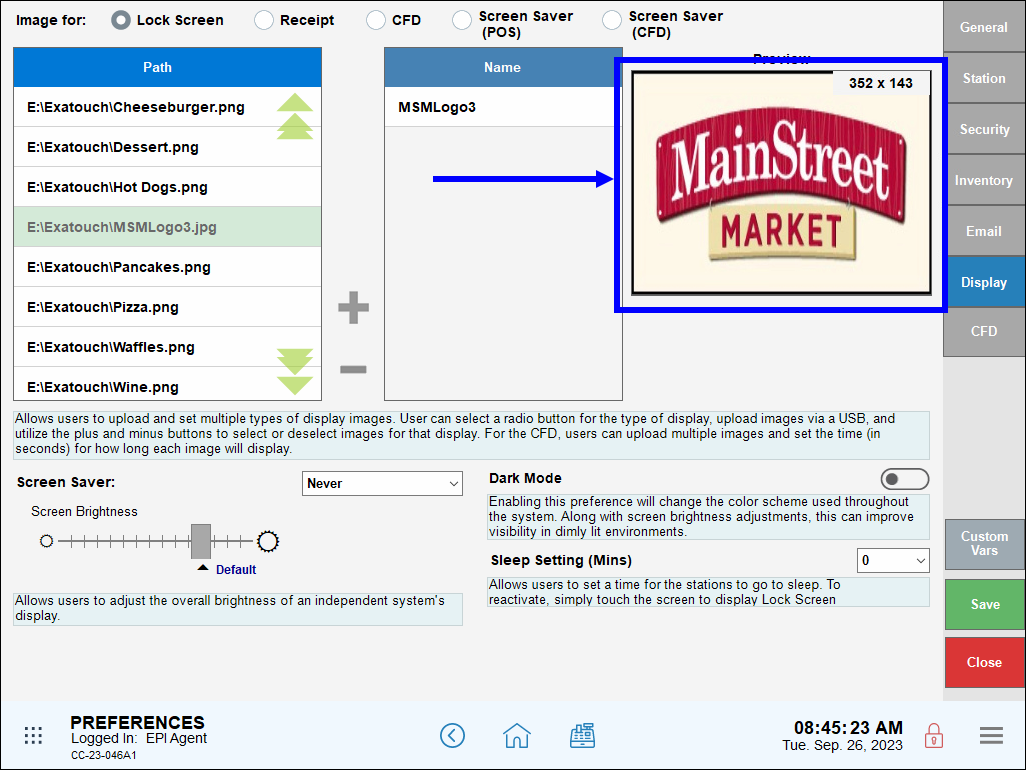Main street market thumbnail image displays in preview window
