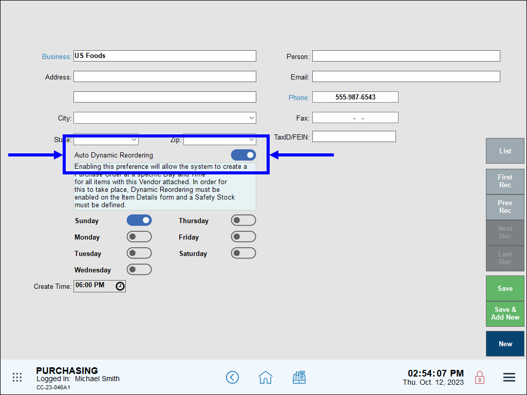 Auto dynamic reporting setting highlighted on purchasing screen