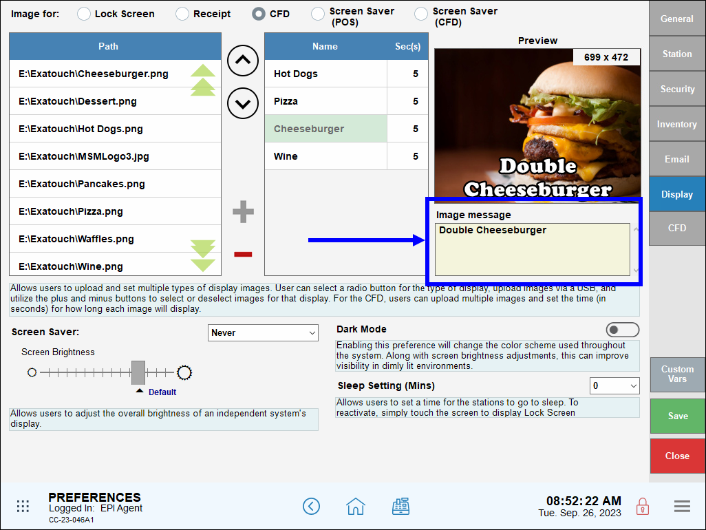 Double cheeseburger text displays in image message field