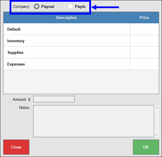 Payout and payin settings highlighted
