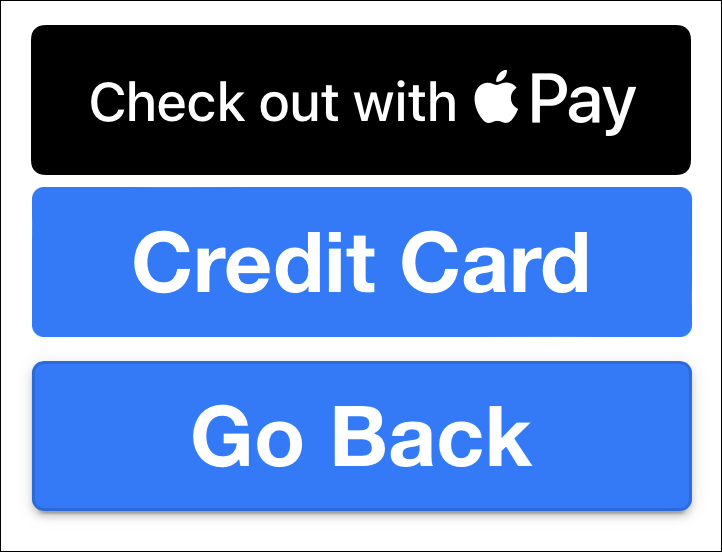 Check out with apple pay credit card and go back buttons highlighted on smartphone