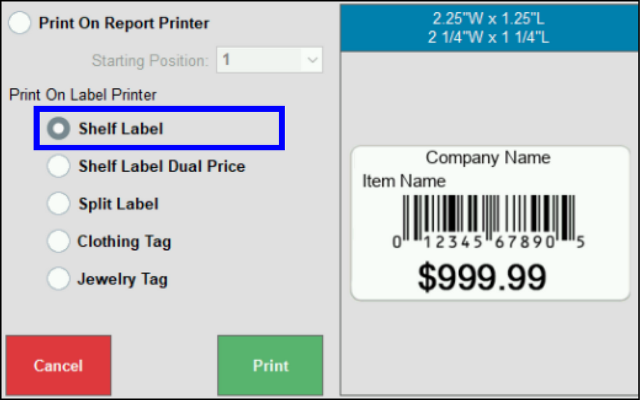 Shelf labels sample