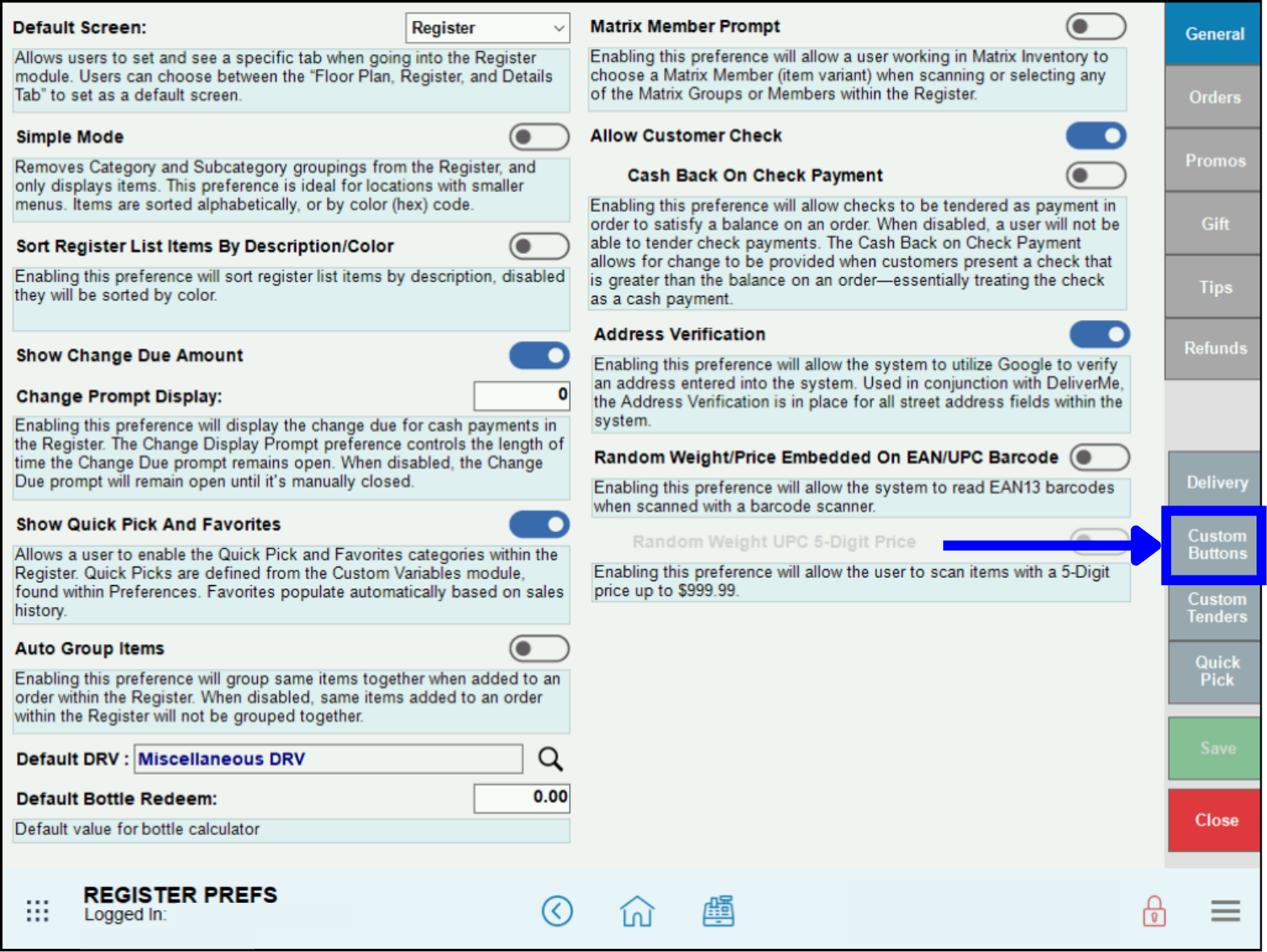 05b-Open-Order-Firing-to-Remote-Printer-Register-Preferences-Custom-Button-Tab