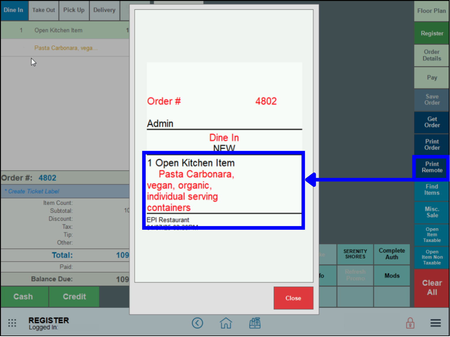 08-Open-Order-Firing-to-Remote-Printer-Remote-Printer-Receipt-Preview