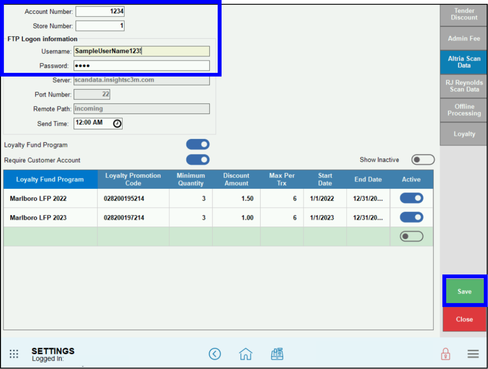 Scan Data Altria - required account fields