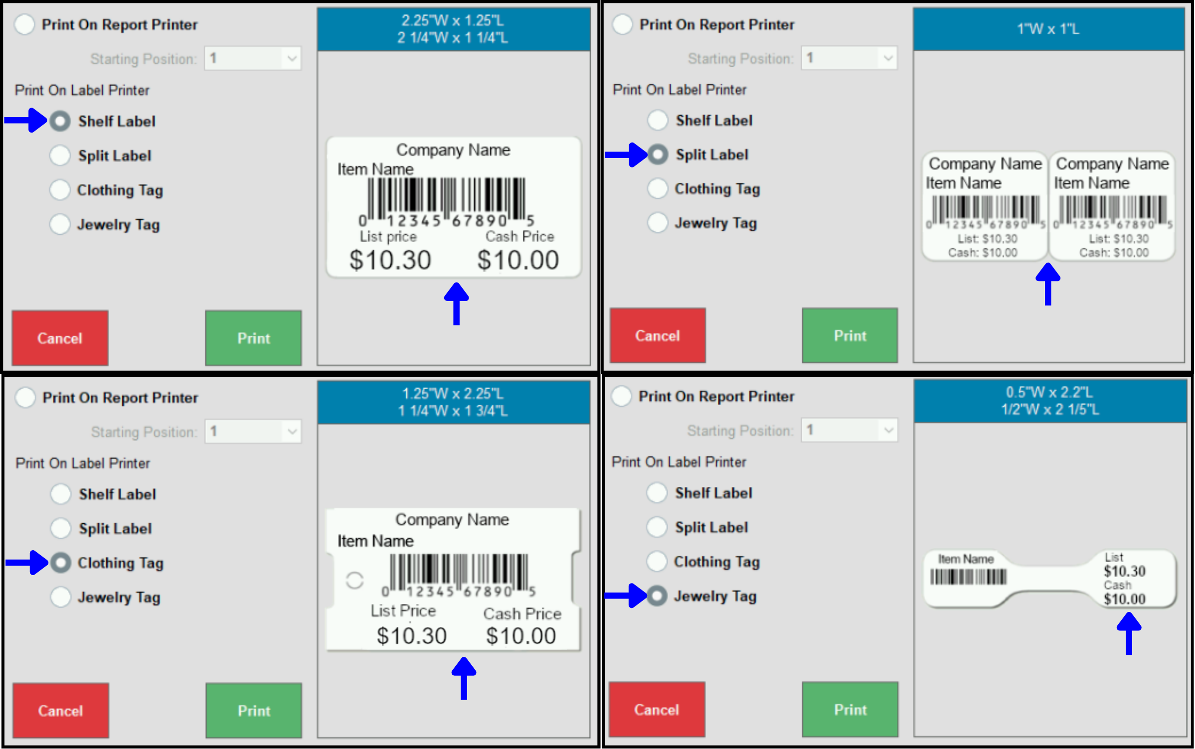 All Dual Price label options for merchant who is using Dual Pricing program