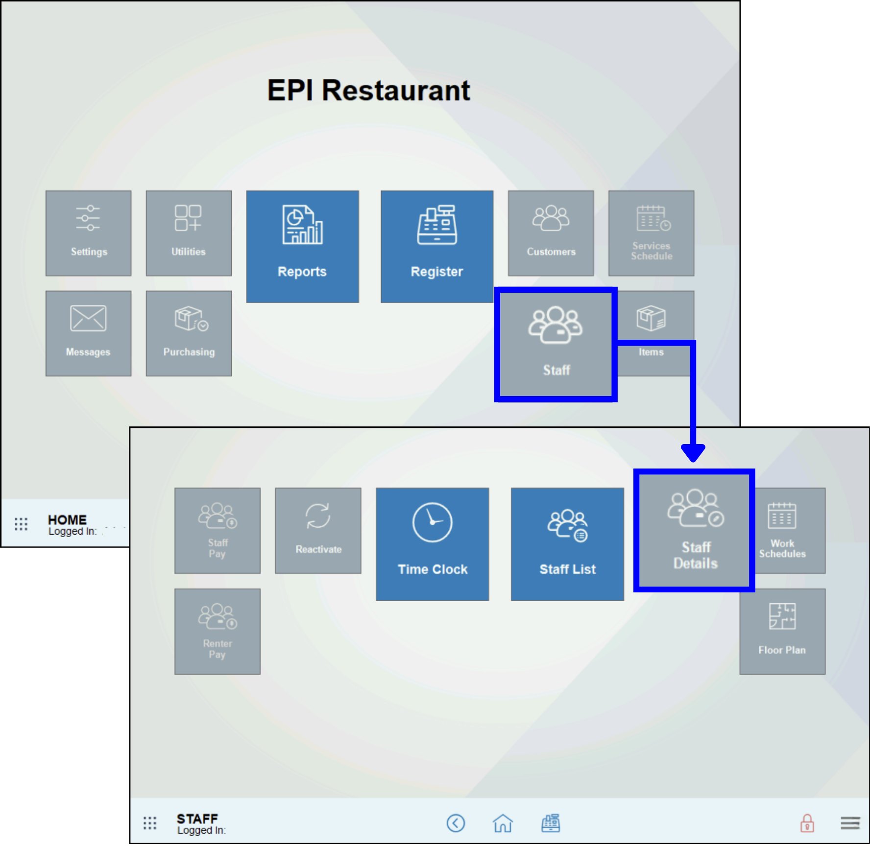 Add a new employee navigate to home staff staff details