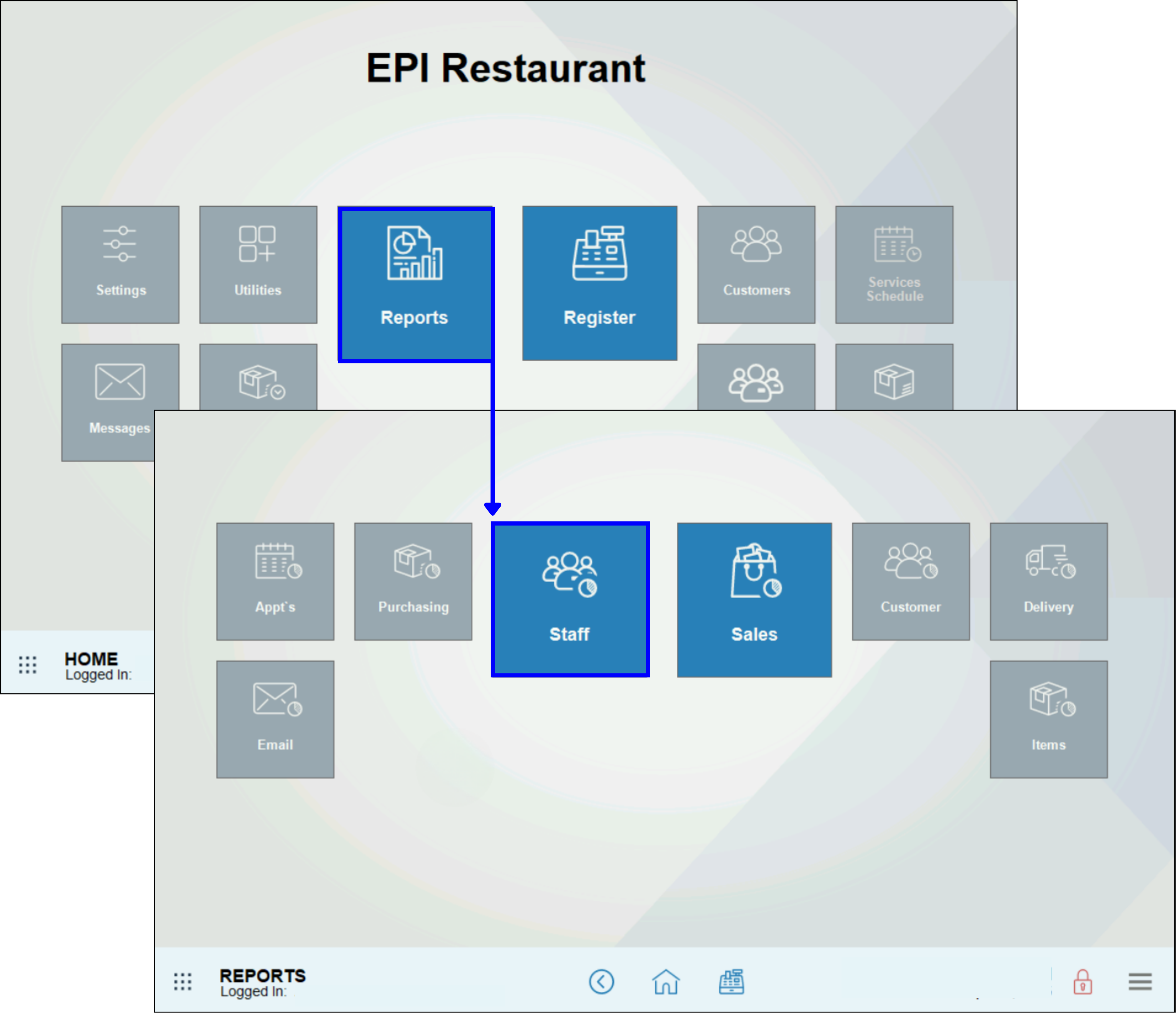 Activity Log reports navigate to home reports staff module