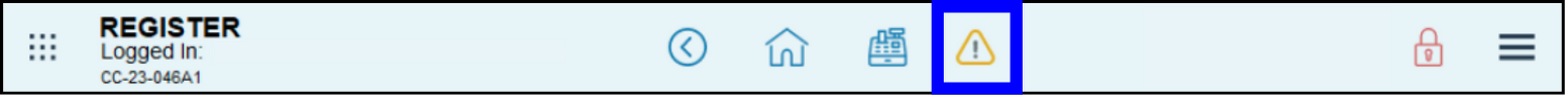 Troubleshooting Printers - Triangle warning icon in Exatouch home screen footer menu