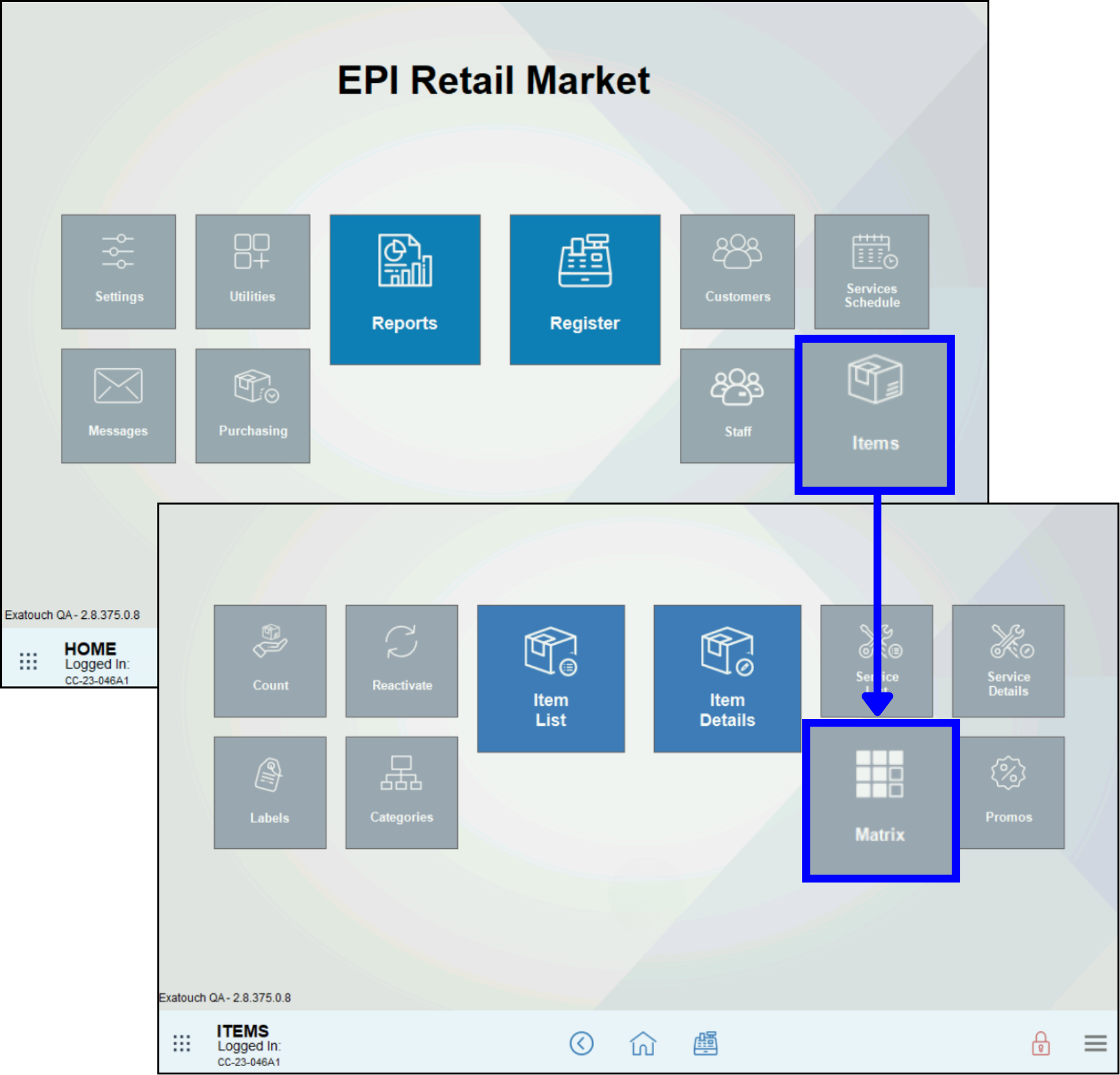 Navigate to Home, Items, Matrix to edit existing Matrix Group