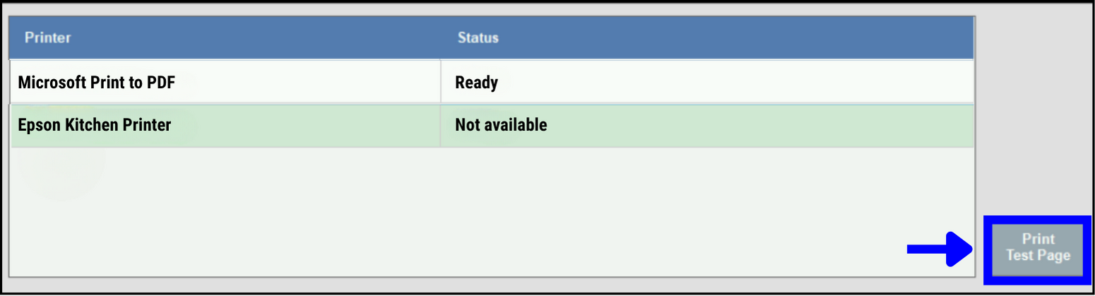 Troubleshooting Printers - Printing a test page from the Printer Status screen