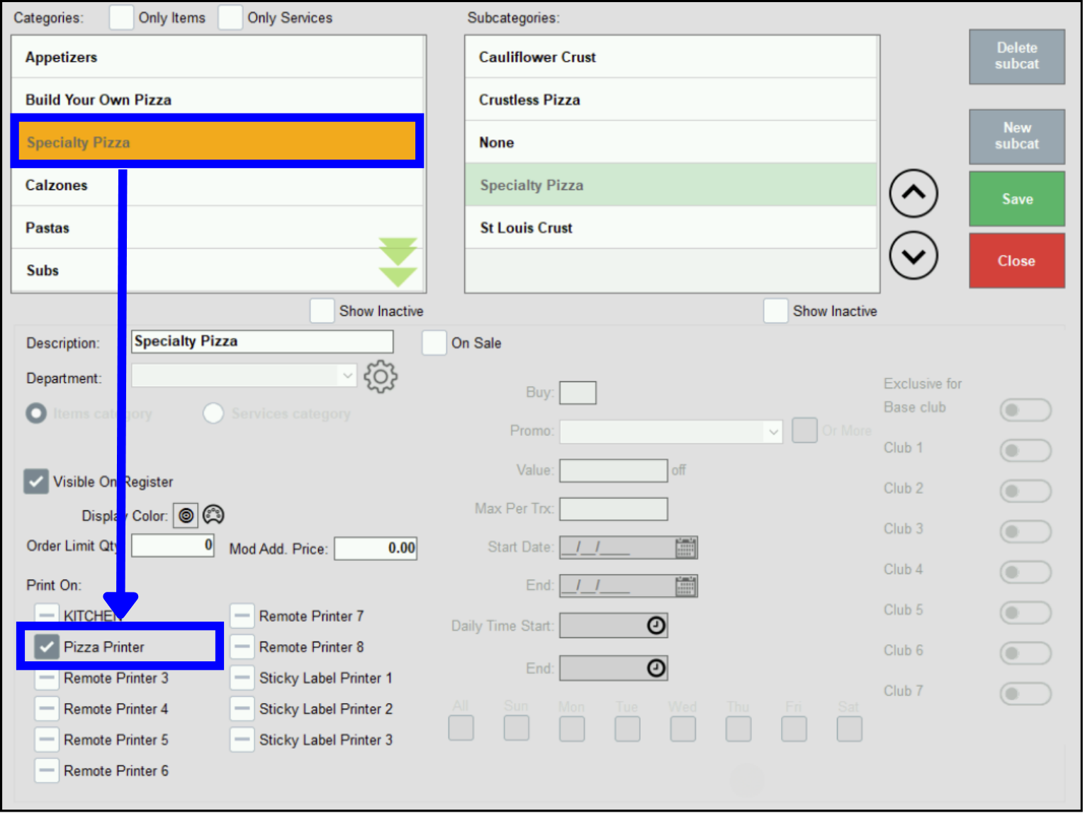 Troubleshooting Printers - Select relevant categories to print to correct printers