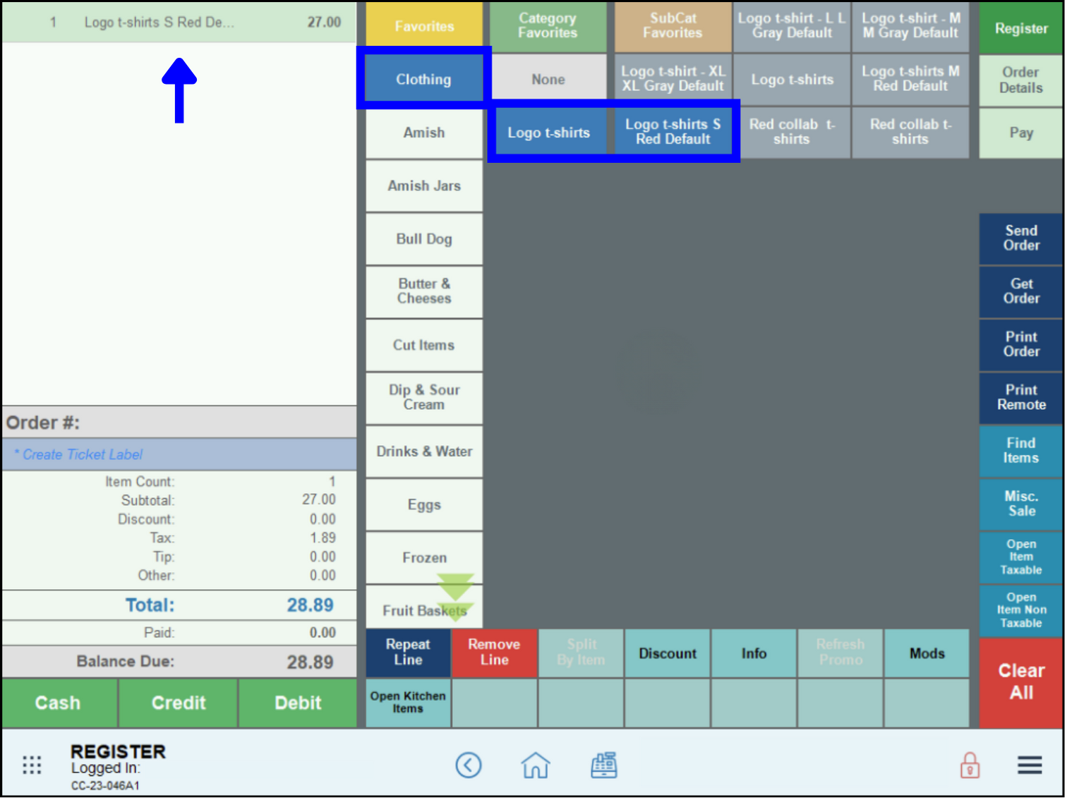 Select a single matrix item on the register to add it to an order if the toggle is deactivated