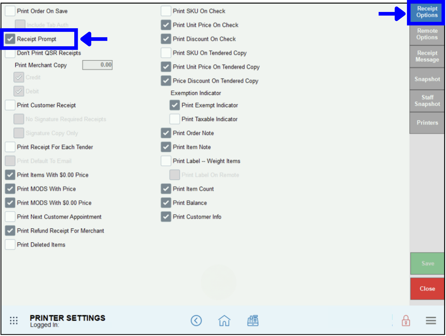 Enable receipts to be printed on orders 