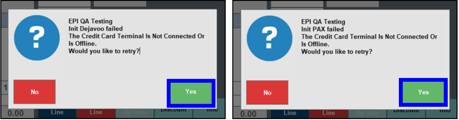 Restart Exatouch pop up messages for Dejavoo and Pax payment terminals