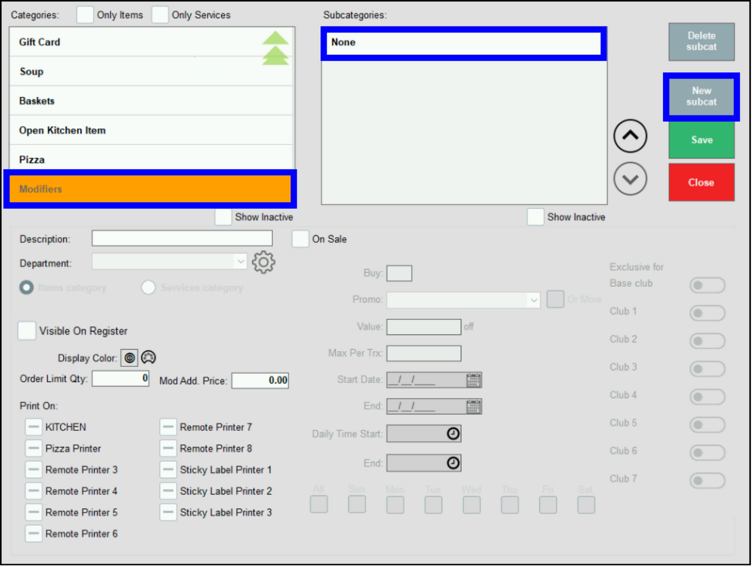  Create new modifier subcategory
