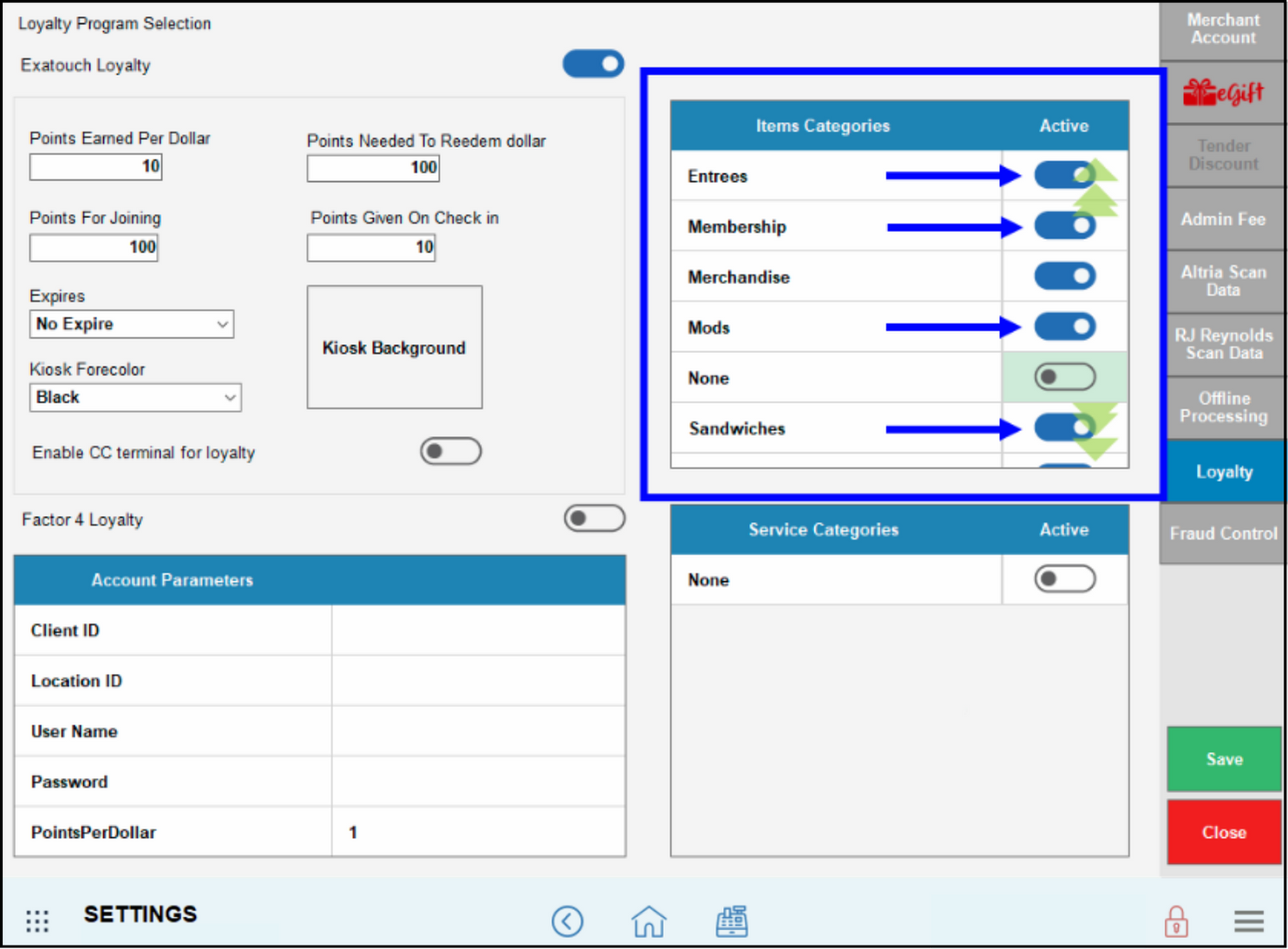 Multiple entrees highlighted in items categories section