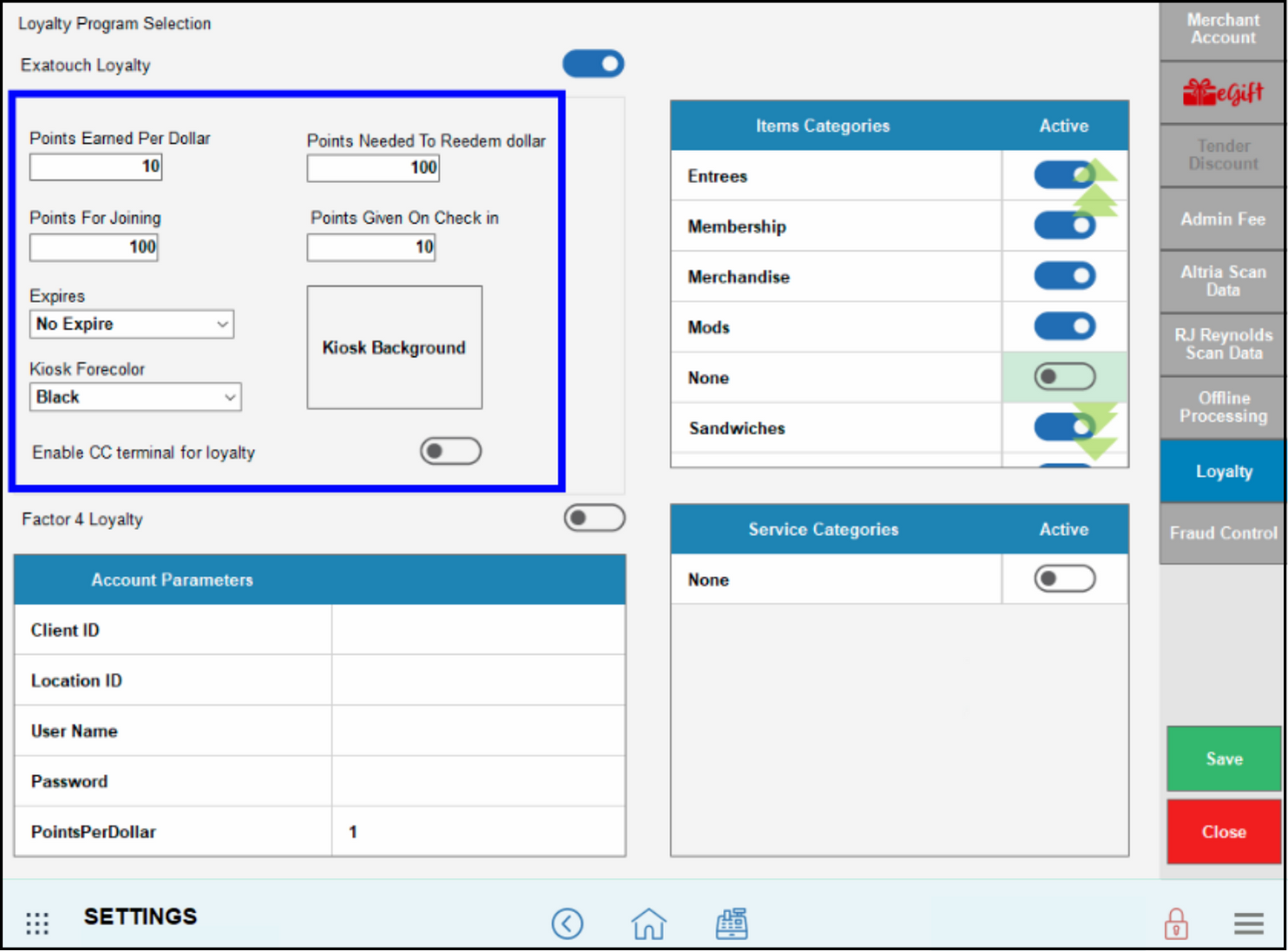 Other loyalty settings section highlighted
