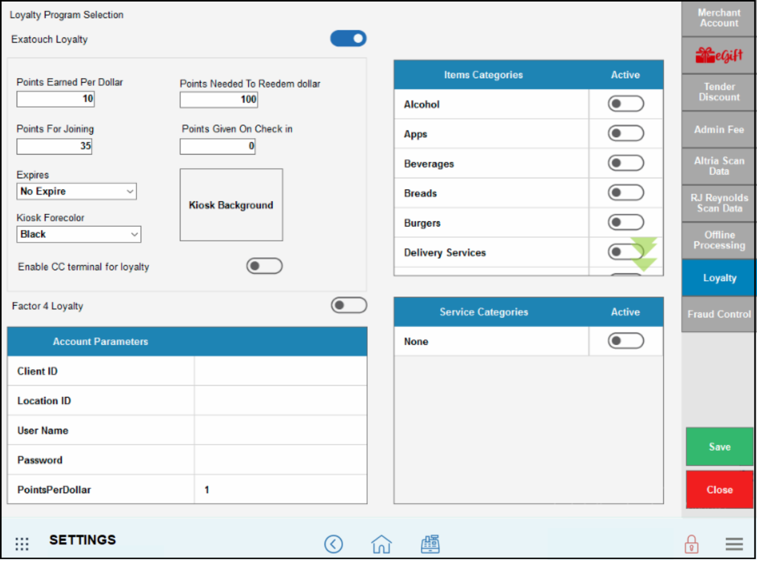 Loyalty program settings example for retail business