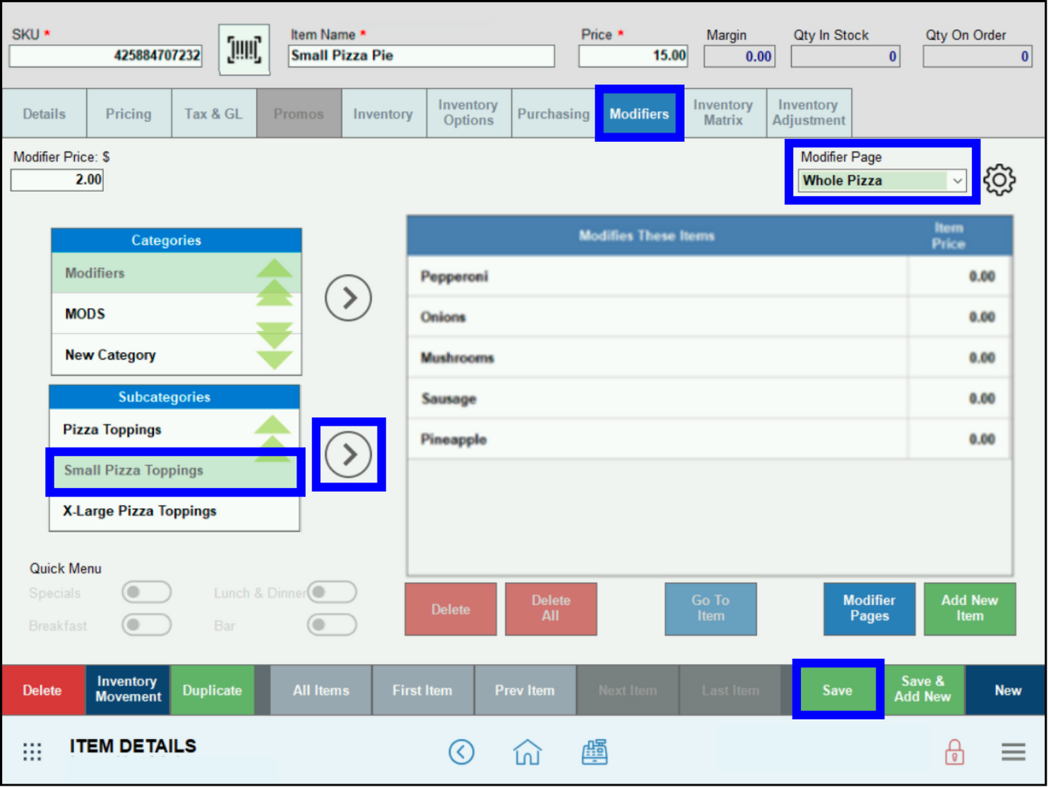  Move subcategories to table on right