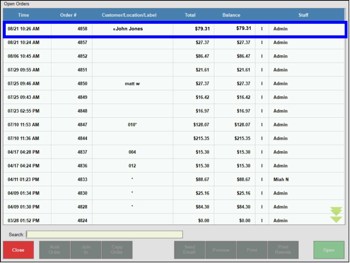  Order Listing 