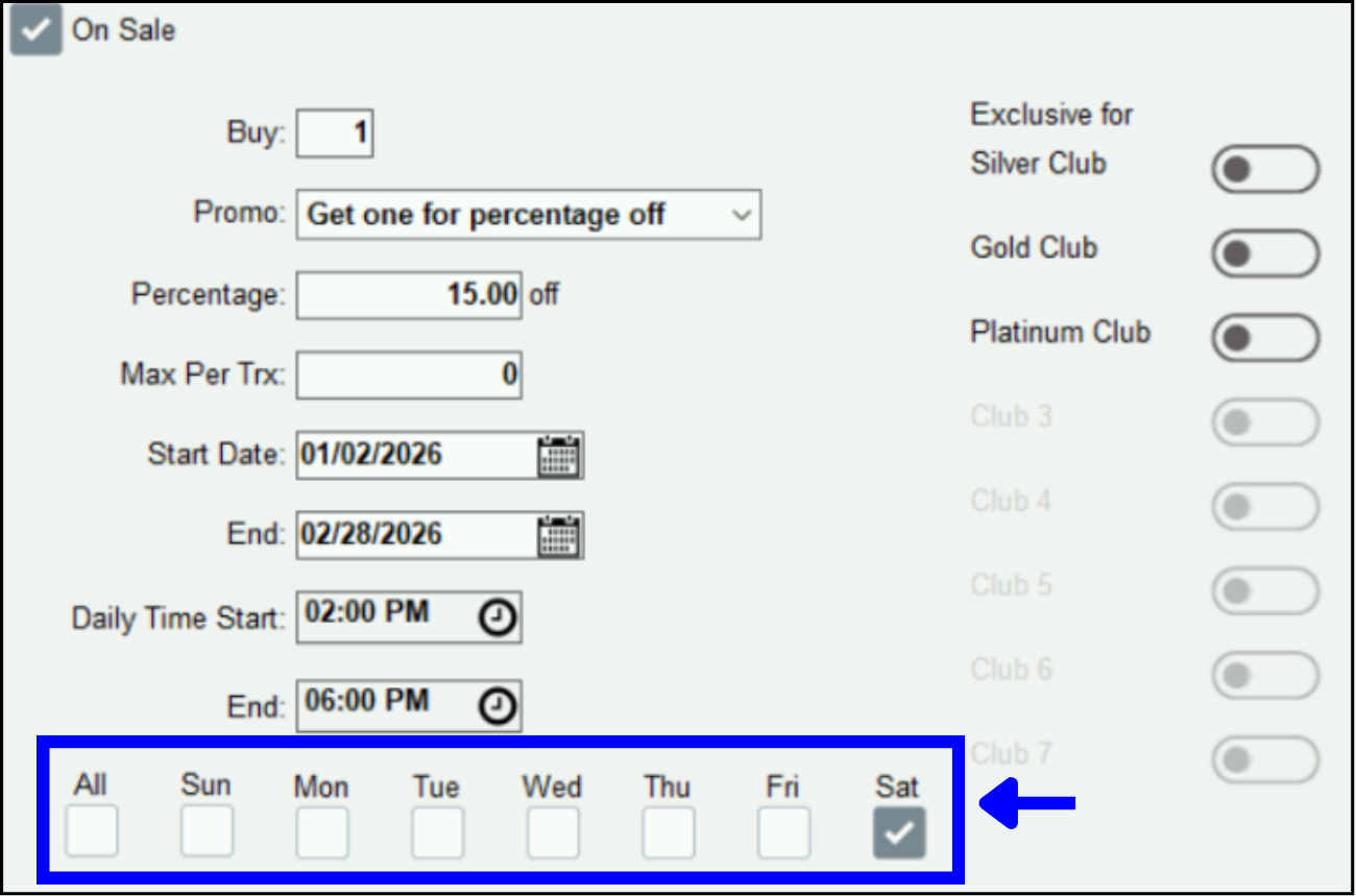  Select days of the week for promo 