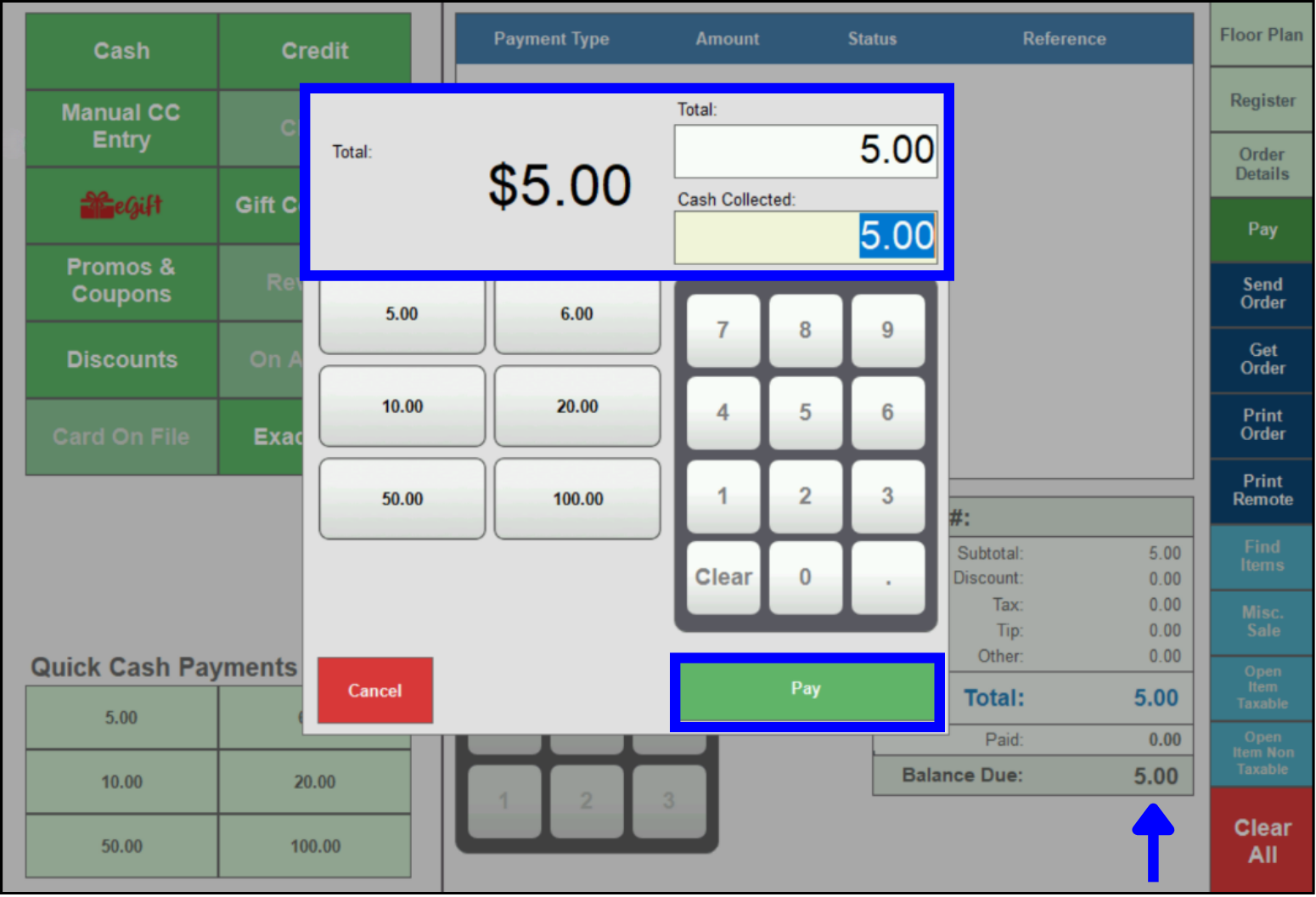 Add tip to closed order select pay add tip amount and select payment method