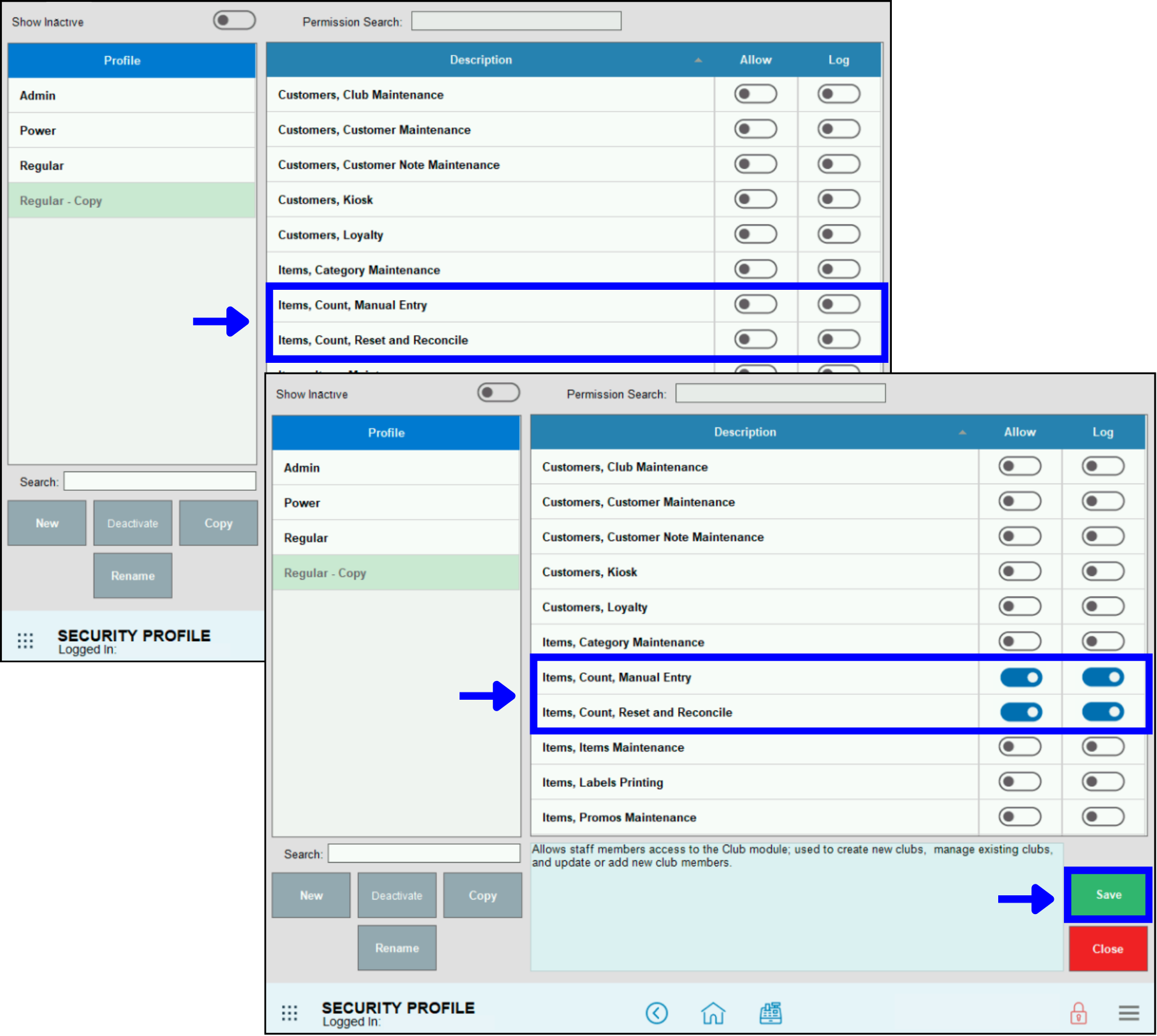 Edit toggles and save