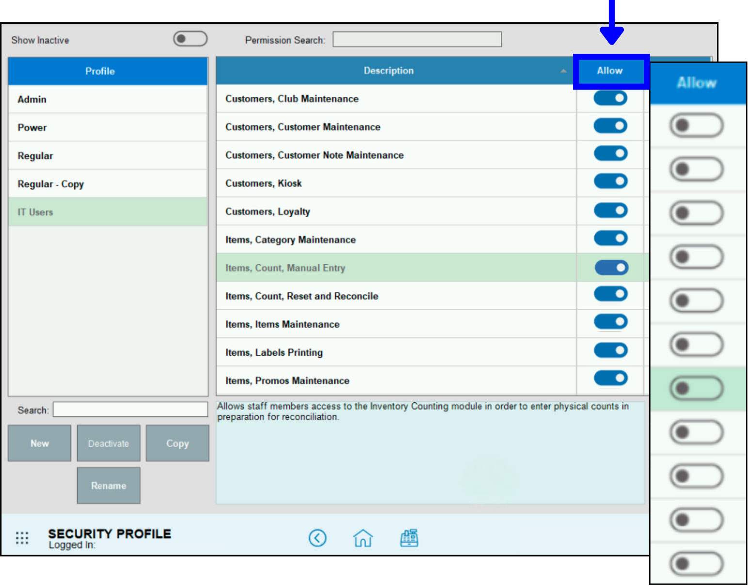 Click Allow to move all toggles in column